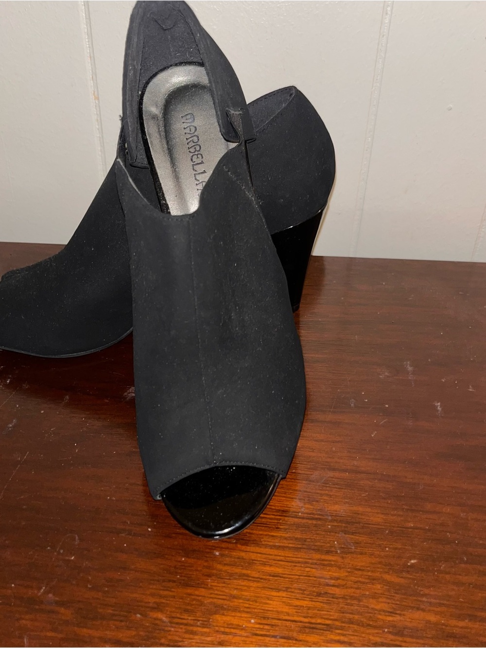 Marabella Black Open-Toe Block Heel Booties